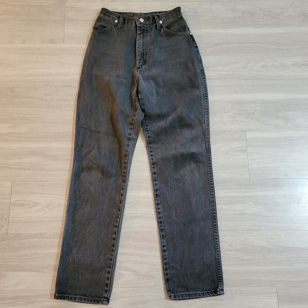 VTG Wrangler High Waisted Straight Leg Jeans 9/10x32(25"Waist) Faded Black USA